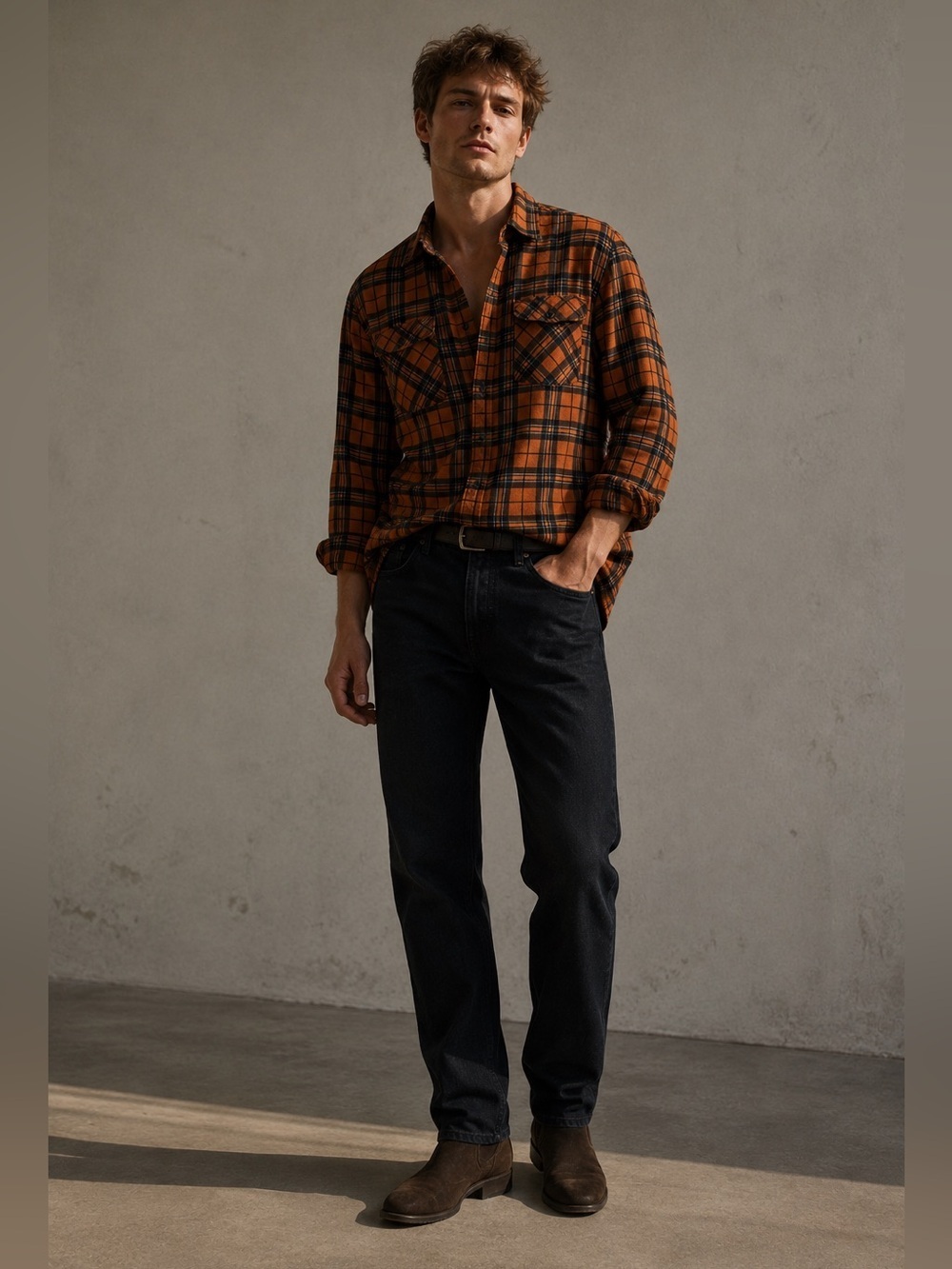 Rag & Bone Plaid Shirt – Medium – Brown & Black – 100% Cotton – Made in China